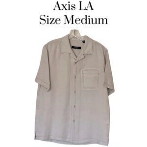 Axis LA men’s tan linen blend button-down shirt w/brown stitching. Lightweight